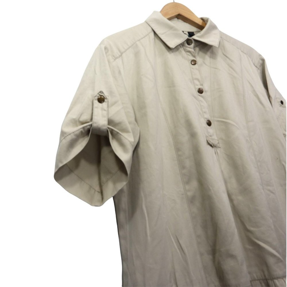 MNG  casual dress short sleeve cotton Beige pocket collared Size M - Picture 3 of 16